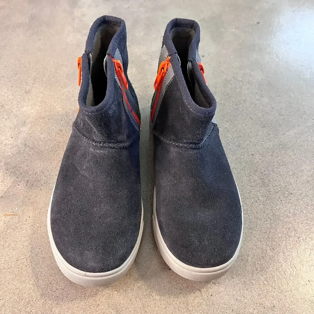 UGG Adler suede leather navy blue orange sneaker boot big boys size 2 shoes